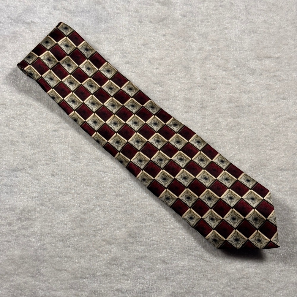 Colours Alexander Julian Silk Necktie Burgundy Cream‎ Geometric Mens Tie